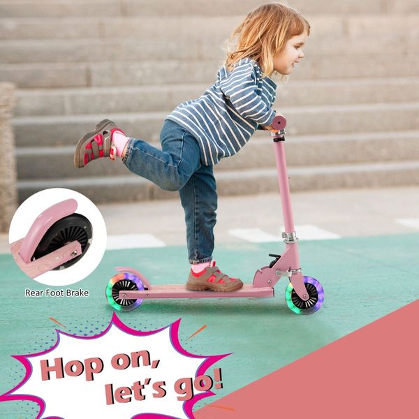 Foldable Lightweight Scooter with Adjustable Height Handlebar and LED Light for Kids