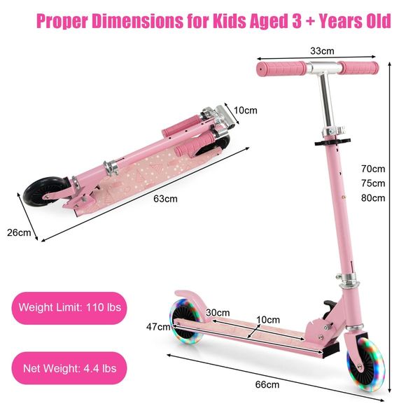 Foldable Lightweight Scooter with Adjustable Height Handlebar and LED Light for Kids