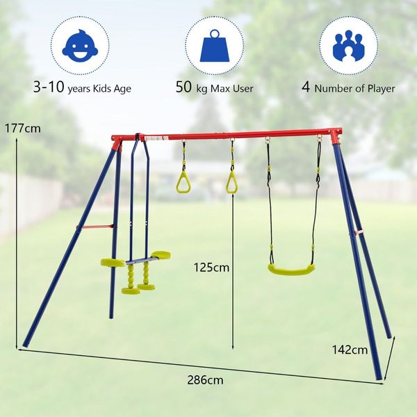 3-in-1 Outdoor Swing Set with Ground Stakes for Garden/Backyard/Park