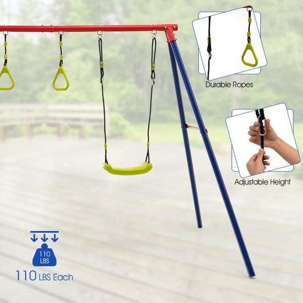 3-in-1 Outdoor Swing Set with Ground Stakes for Garden/Backyard/Park