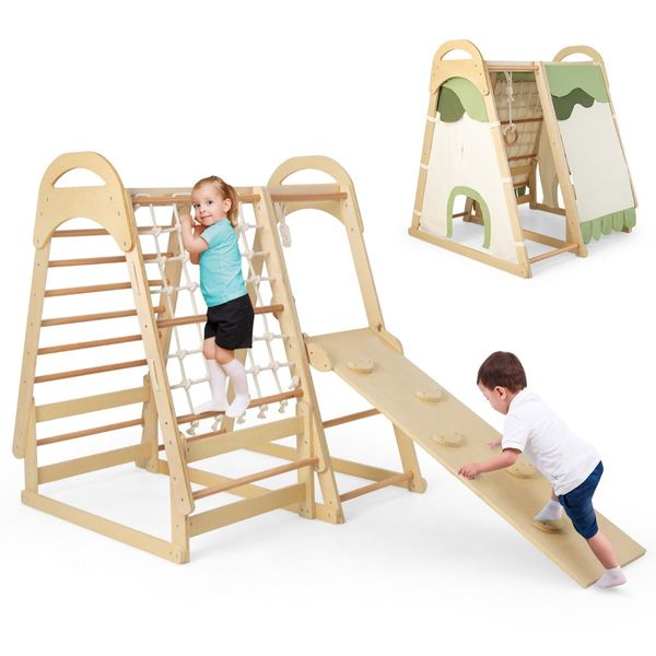 Wooden Climbing Toys Playset with Gymnastics Rings for Toddlers