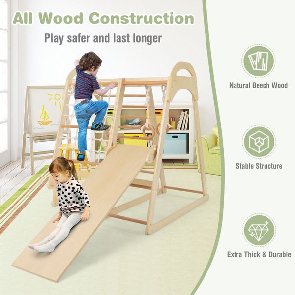 Wooden Climbing Toys Playset with Gymnastics Rings for Toddlers