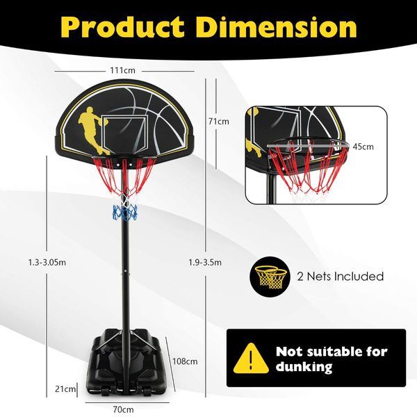 Portable Basketball Hoop with Wheels & Fillable Base for Kids