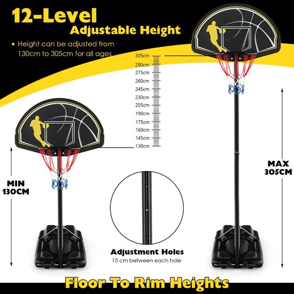 Portable Basketball Hoop with Wheels & Fillable Base for Kids