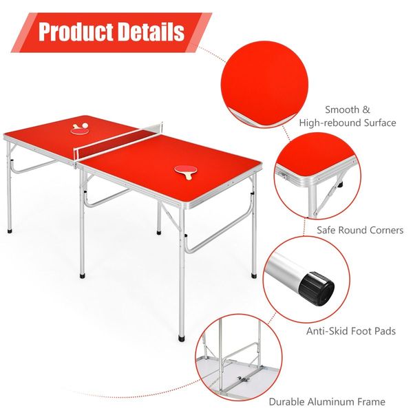 Portable Folding Table Tennis Table with 2 Paddles and Balls for Outdoor/Indoor Use