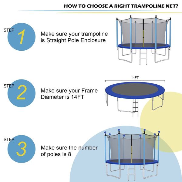 426CM Trampoline Safety Net for Round Trampoline with 8 Poles