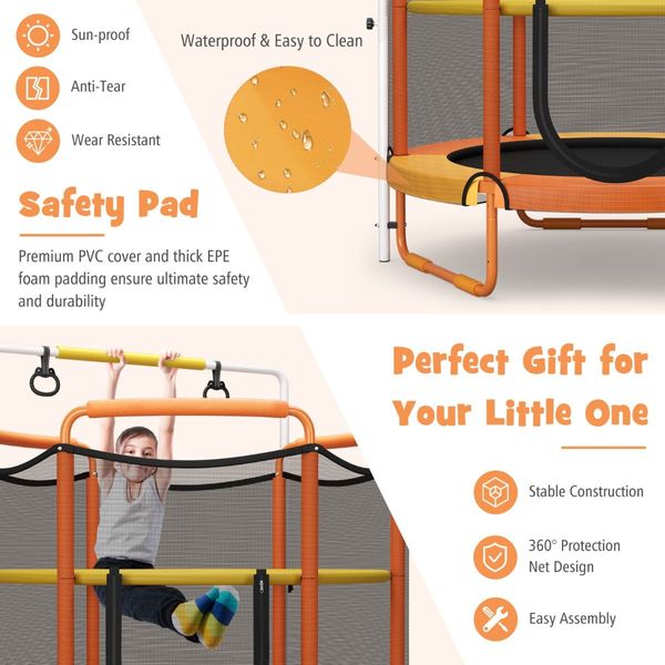 152cm Kids 3-in-1 Game Trampoline Seamless with Enclosure Net