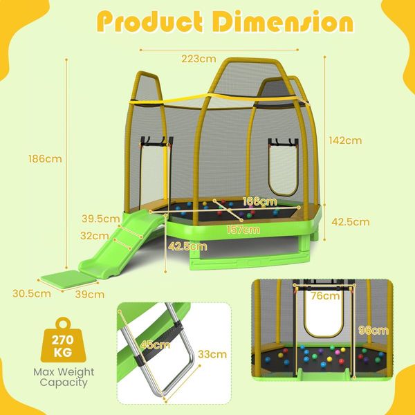 3-in-1 7FT Kids Trampoline with Slide & Ladder & Ocean Balls