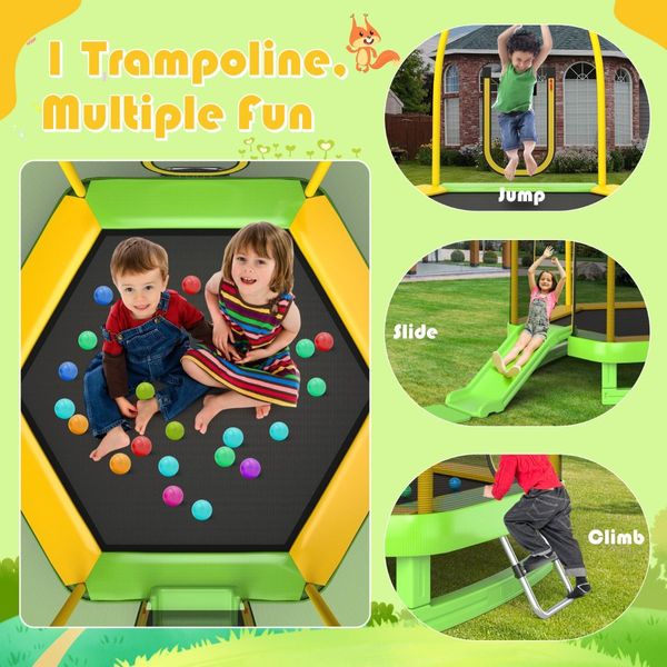 3-in-1 7FT Kids Trampoline with Slide & Ladder & Ocean Balls