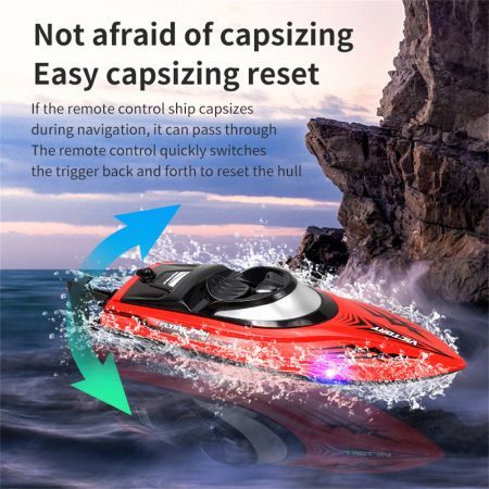 2.4G 4CH RC Boat High Speed LED Light Speedboat Waterproof 20km/h Electric Racing Vehicles Models Lakes Pools Red