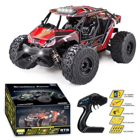 Brushless RTR 1/18 2.4G 4WD 52km/h RC Car Full Proportional LED Light Off-Road Monster Truck Vehicles Models Toys Red