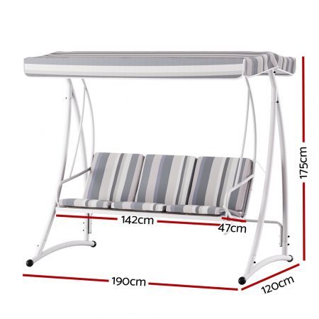 Gardeon Outdoor Swing Chair Garden Bench Furniture Canopy 3 Seater White Grey