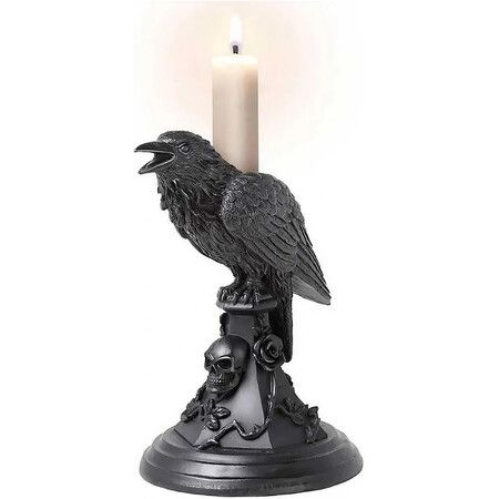 Raven Candle Stick Holder, Halloween Candlestick Decoration for Home Garden (Raven)