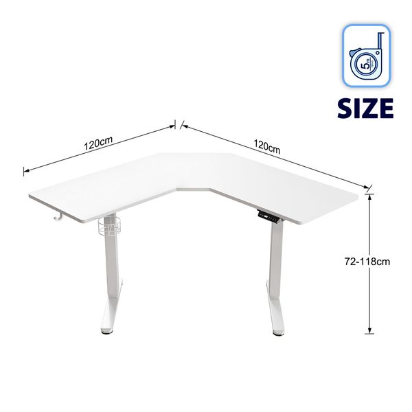 Sit Stand Corner Desk L Shaped Standing Up Computer Office Gaming Study Laptop White Table Height Adjustable Electric Motorised Home Furniture