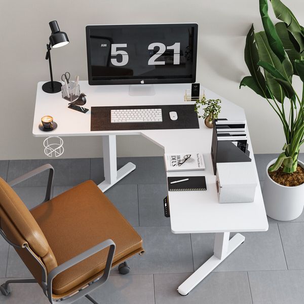 Sit Stand Corner Desk L Shaped Standing Up Computer Office Gaming Study Laptop White Table Height Adjustable Electric Motorised Home Furniture