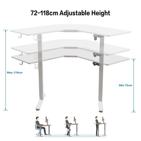 Sit Stand Corner Desk L Shaped Standing Up Computer Office Gaming Study Laptop White Table Height Adjustable Electric Motorised Home Furniture