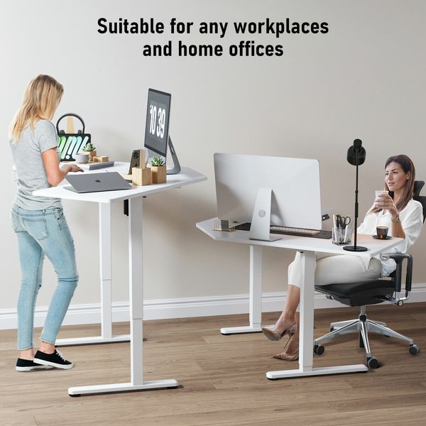 Sit Stand Corner Desk L Shaped Standing Up Computer Office Gaming Study Laptop White Table Height Adjustable Electric Motorised Home Furniture