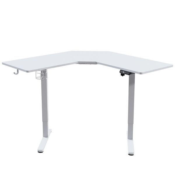 Sit Stand Corner Desk L Shaped Standing Up Computer Office Gaming Study Laptop White Table Height Adjustable Electric Motorised Home Furniture