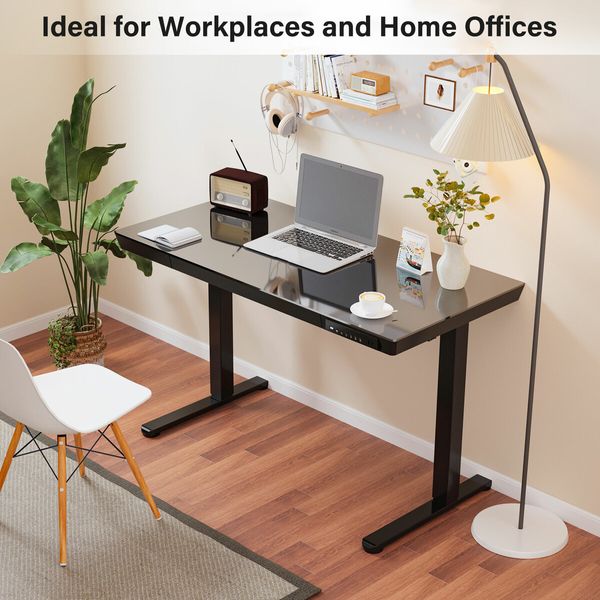 Standing Desk Electric Sit Stand Up Table Height Adjustable Motorised Computer Riser Black Tempered Glass Top Home Office Study Workstation USB Type-C