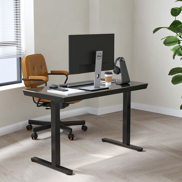 Standing Desk Electric Sit Stand Up Table Height Adjustable Motorised Computer Riser Black Tempered Glass Top Home Office Study Workstation USB Type-C