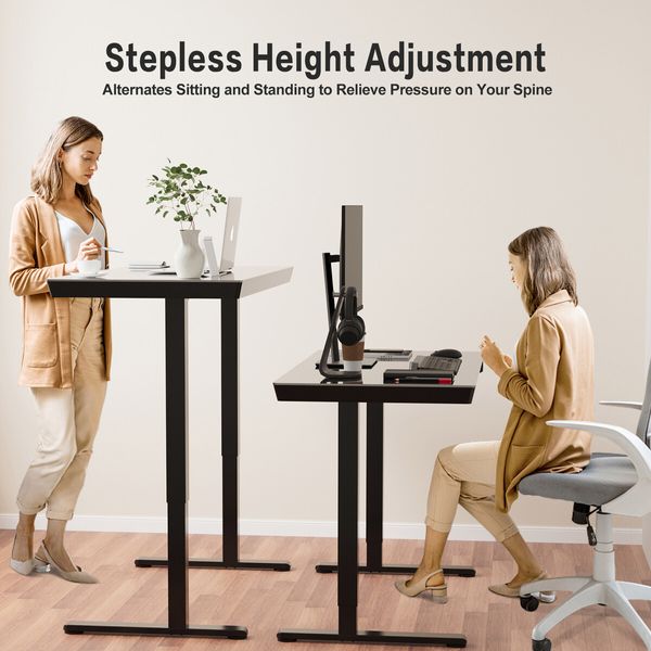 Standing Desk Electric Sit Stand Up Table Height Adjustable Motorised Computer Riser Black Tempered Glass Top Home Office Study Workstation USB Type-C