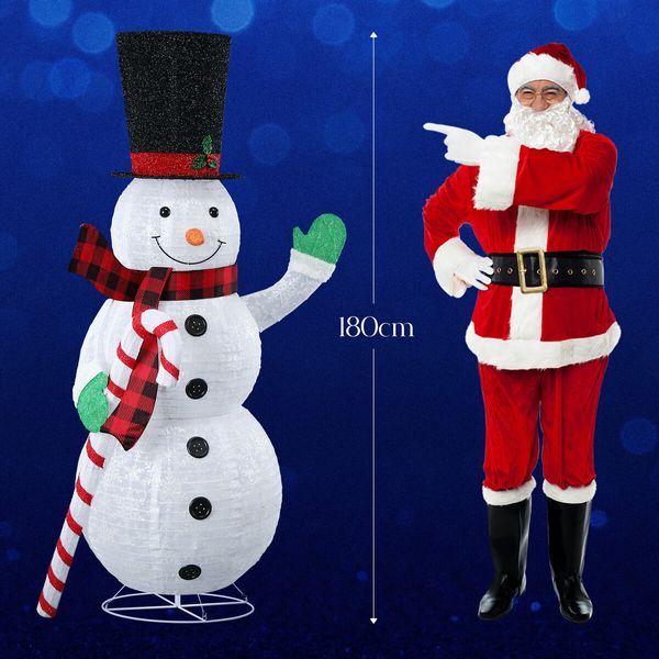 Snowman Christmas Light 180cm LED Outdoor Xmas Decoration 3D Festival Display Figure String Fairy Candy Stick Home Yard Ornament Foldable