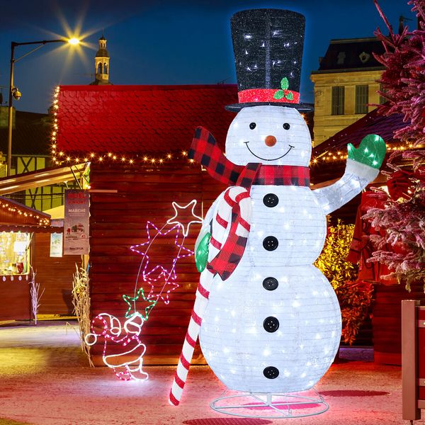 Snowman Christmas Light 180cm LED Outdoor Xmas Decoration 3D Festival Display Figure String Fairy Candy Stick Home Yard Ornament Foldable