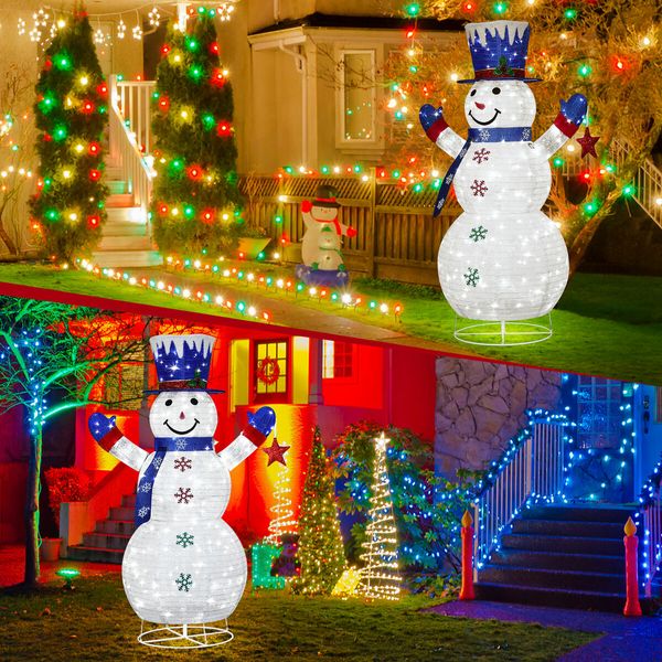 3D Snowman Christmas Light 150cm 200 LED Rope String Xmas Decoration Gift Festival Holiday Outdoor Figure Display Cold White Foldable 8 Modes