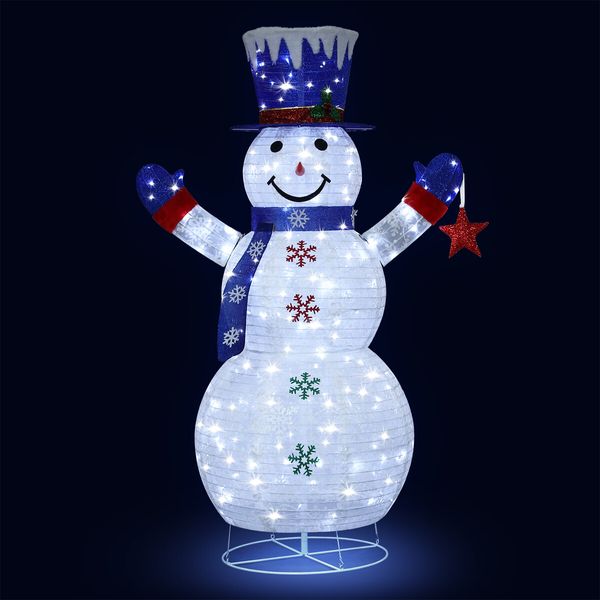 3D Snowman Christmas Light 150cm 200 LED Rope String Xmas Decoration Gift Festival Holiday Outdoor Figure Display Cold White Foldable 8 Modes