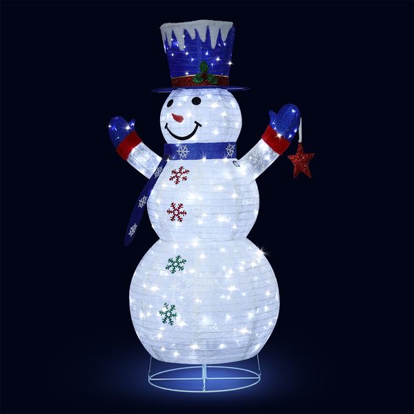 3D Snowman Christmas Light 150cm 200 LED Rope String Xmas Decoration Gift Festival Holiday Outdoor Figure Display Cold White Foldable 8 Modes