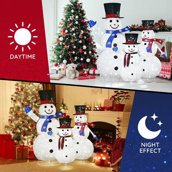 3Pcs Christmas Snowman Light LED 3D Xmas Home Yard Decoration Outdoor Holiday Display Fairy String Lights Gifts Family of 3 Figurine Collapsible