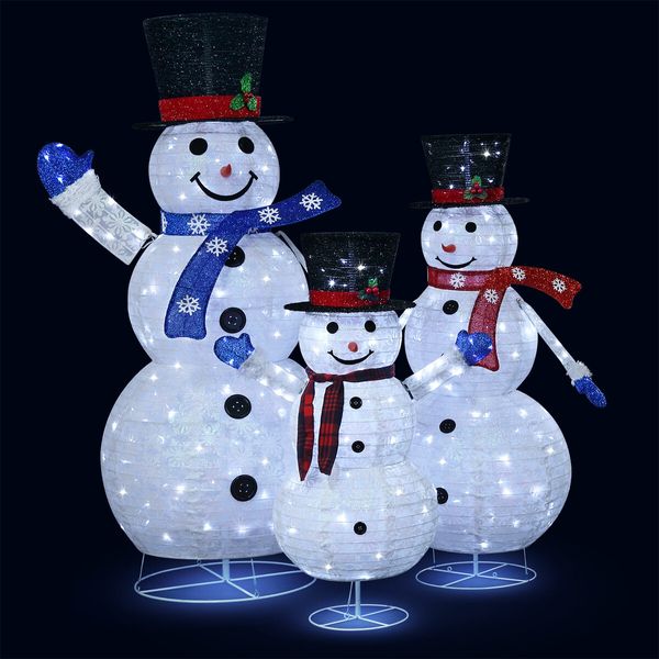 3Pcs Christmas Snowman Light LED 3D Xmas Home Yard Decoration Outdoor Holiday Display Fairy String Lights Gifts Family of 3 Figurine Collapsible