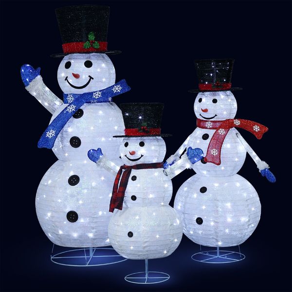 3Pcs Christmas Snowman Light LED 3D Xmas Home Yard Decoration Outdoor Holiday Display Fairy String Lights Gifts Family of 3 Figurine Collapsible