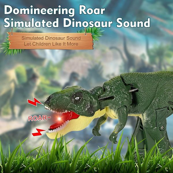 Dinosaur Telescopic Swing Fidget Toy, Trigger The T-Rex Toy for Kids and Adults Age 3 4 5 6 7(With lights With Sound Effect, Green)