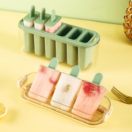 Popsicle Molds 6 Cavities Ice Pop Molds with Lid and Bin, Popsicle Molds for Kids, Ice Cream Mold Maker with Popsicle Sticks