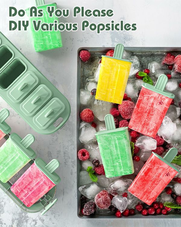 Popsicle Molds 6 Cavities Ice Pop Molds with Lid and Bin, Popsicle Molds for Kids, Ice Cream Mold Maker with Popsicle Sticks