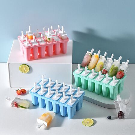 Popsicle Molds Silicone Ice Pop Molds Popsicle Mold Reusable Easy Release Ice Pop Maker(12 Cavities-Blue)