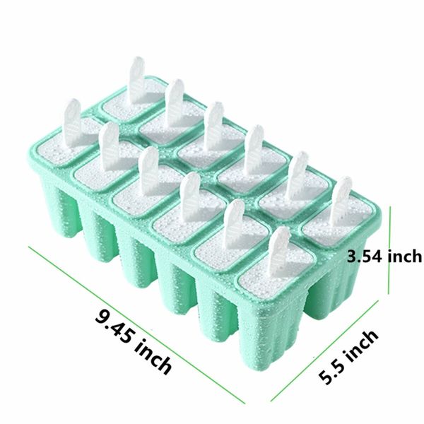 Popsicle Molds Silicone Ice Pop Molds Popsicle Mold Reusable Easy Release Ice Pop Maker(12 Cavities-Green)