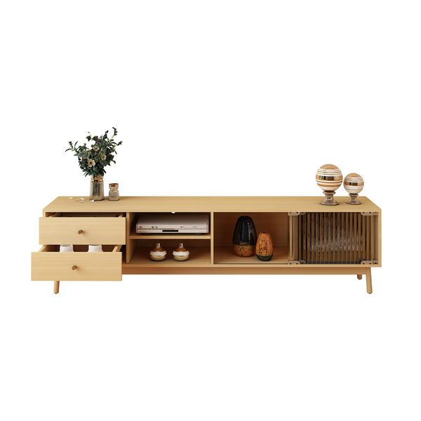 180cm TV Cabinet Unit Stand Console Table Entertainment Bench Center Storage Shelf Oak Wooden Modern Furniture Retro Glass Doors