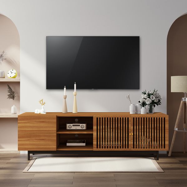 TV Cabinet Stand Unit 180cm Console Table Entertainment Bench Center Storage Shelf Wooden Modern Walnut Drawers Shelves Doors