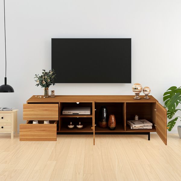 TV Cabinet Stand Unit 180cm Console Table Entertainment Bench Center Storage Shelf Wooden Modern Walnut Drawers Shelves Doors