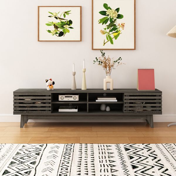 180cm TV Stand Cabinet Entertainment Console Unit Table Bench Center Black Storage Shelf Media Living Room Furniture Wood Modern