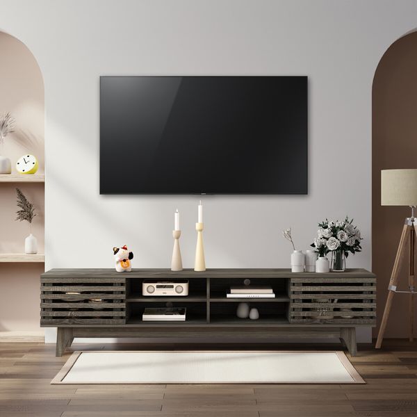 180cm TV Stand Cabinet Entertainment Console Unit Table Bench Center Black Storage Shelf Media Living Room Furniture Wood Modern