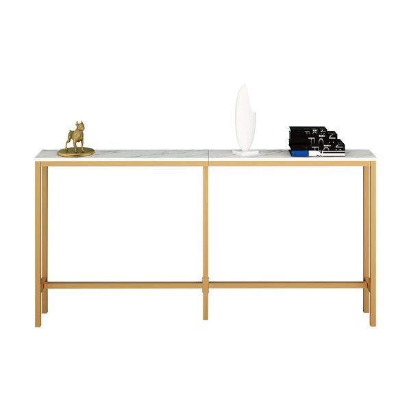 Gold Narrow Console Table Stand Hall Entryway Bar Side Sofa Couch Wood Accent Long Slim Storage Display Shelf Marble Tabletop 160x20x79cm