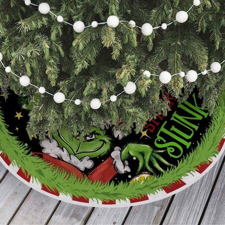 Merry Christmas Tree Skirt Collar 48 Inch Green Soft Farmhouse Xmas Holiday Decoration (Grinch)