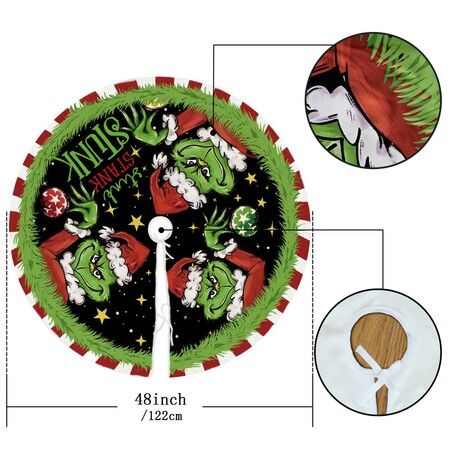 Merry Christmas Tree Skirt Collar 48 Inch Green Soft Farmhouse Xmas Holiday Decoration (Grinch)