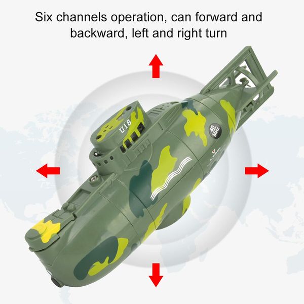 Mini RC Submarine Toy, Remote Control Submarine, Mini Simulation Military Remote Control 6 Channel Submarine Toy Model (Green)