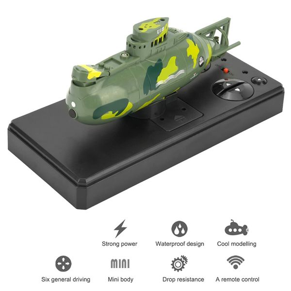 Mini RC Submarine Toy, Remote Control Submarine, Mini Simulation Military Remote Control 6 Channel Submarine Toy Model (Green)