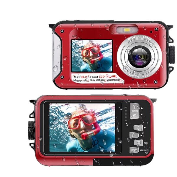 Waterproof Camera Underwater Cameras For Snorkeling Full HD 2.7K 48MP Video Recorder Selfie Dual Screens 10FT 16X Digital Zoom Waterproof Digital Camera Digital Cameras