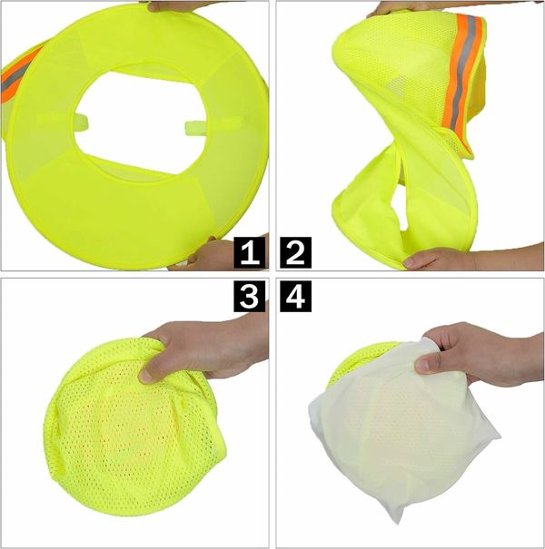 2 Pack Full Brim Hard Hat Sun Shade Mesh Neck Shade with Reflective Strip Neon Yellow